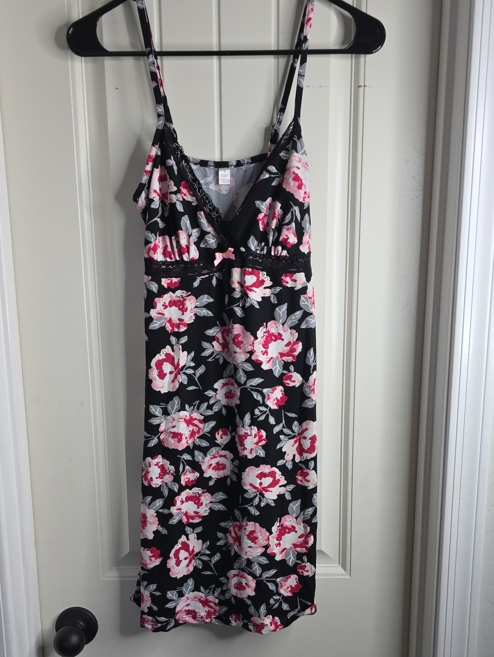 Floral Black & Pink Lace-Trim Chemise Nightgown